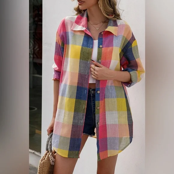 Bright Plaid Button Shirt - Picture 4 of 4